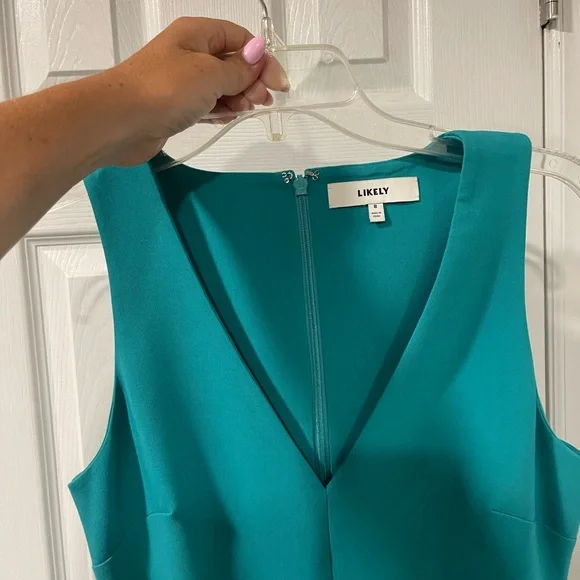 Likely Blue Sleeveless V-Neck Sheath Midi Dress - Picture 6 of 8